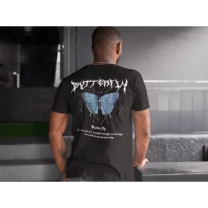 Erkek Bisiklet Yaka Baskılı Oversize T-Shirt - Siyah