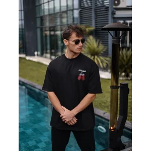 Erkek Kısa Kol Tişört Bisiklet Yaka Box Eldiven Baskılı T-Shirt -  Siyah