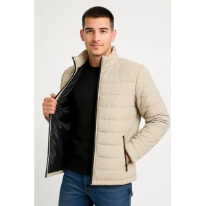 ERKEK Bomber Mont Su İtici Kapitone Astarlı Fermuarlı Cepli Ceket - Bej