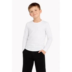 Erkek Çocuk Basic Uzun Kollu Tişört Okul Günlük Rahat T-Shirt - Beyaz