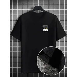 Erkek Tişört Dağ Grafikli Kısa kollu Yazlık T-shirt - Siyah