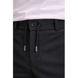 Erkek Diagonel Mikro dokulu Duble Paça Cepli Pantolon Bağcıklı Bel, Modern Kesim - Siyah