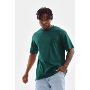 erkek  Düz Bisiklet Yaka T-Shirt - Koyu Yeşili