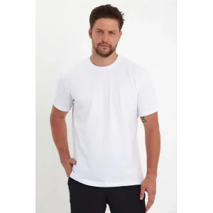 Erkek Düz Penye Tişört Bisiklet Yaka Kısa Kol Regular Fit T-Shirt - Beyaz
