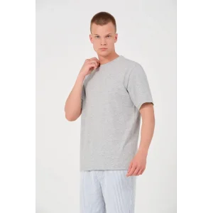 Erkek Düz Penye Tişört Bisiklet Yaka Kısa Kol Regular Fit T-Shirt - Gri