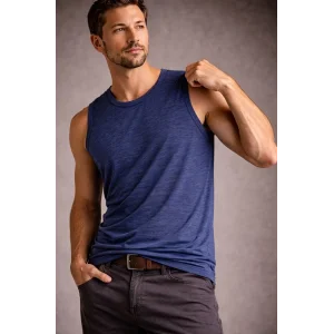 Erkek Flamlı Kumaş Sıfır Kolsuz Atlet Basic Spor Üst, Günlük ve Fitness Kullanımına Uygun - İndigo