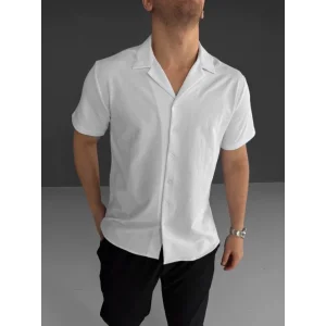 Erkek İki İplik Kumaş Gömlek - Beyaz