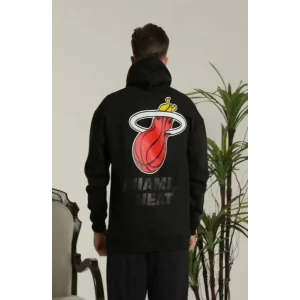 Erkek 3 İplik Pamuklu Kapüşonlu Baskılı Cepli Oversize Sweatshirt Hoodie - Siyah