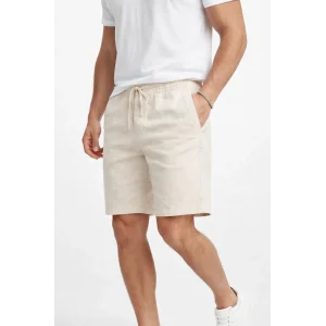 Erkek Keten Kumaş Cepli Rahat Kesim Bel Lastikli Şort - Krem