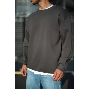 Erkek Bisiklet Yaka 3 iplik Pamuklu Basic SweatShirt  - Antrasit