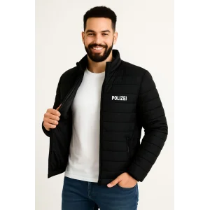 Erkek Mikro Su İtici Kapitone Baskılı Astarlı Fermuarlı Bomber Mont - Siyah