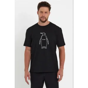 Erkek T-Shirt Nihilist Penguen Baskılı Bisiklet Yaka Kısa kol yazlık Tişört - Siyah