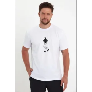Erkek T-Shirt Nihilist Penguen Baskılı Bisiklet Yaka Kısa kol yazlık Tişört - Beyaz