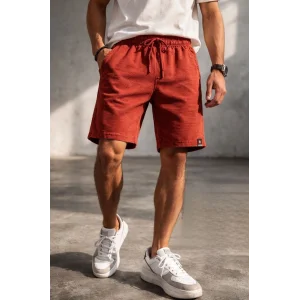 Erkek otoban Dokuma Şort Beli Lastikli Bağcıklı, Cepli, Rahat Kesim Günlük Yazlık Şort - Turuncu