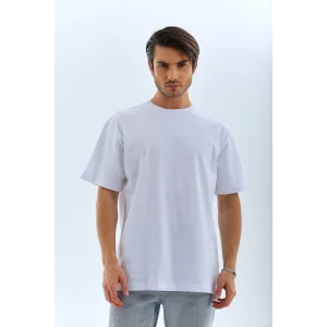 Erkek Düz Yazlık Kısa Kol Tişört Bisiklet Yaka Oversize T-Shirt - Beyaz