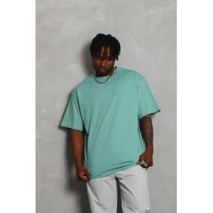 Erkek Düz Yazlık Kısa Kol Tişört Bisiklet Yaka Oversize T-Shirt - Mint Yeşili