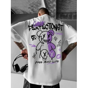 Erkek OversizeGrafik Tişört CAMPBRASTCOOPERATION Kalın Yazı Bisiklet Yaka Kısa - Beyaz