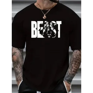 Erkek Baskılı Tişört Kısa Kol Bisiklet Yaka Oversize T-Shirt - Siyah