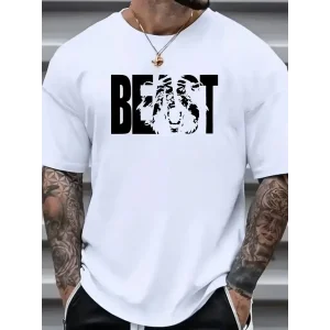 Erkek Baskılı Tişört Kısa Kol Bisiklet Yaka Oversize T-Shirt - Beyaz