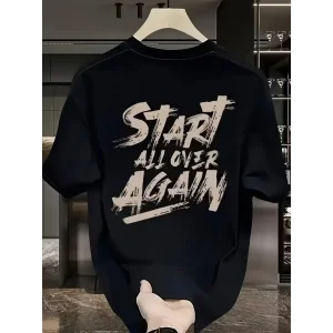 Erkek Kısa Kol Yazlık Tişört Bisiklet Yaka Baskılı Oversize T-Shirt - Siyah