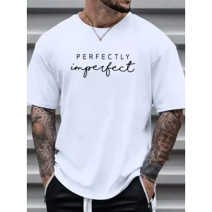Erkek PERFECTLY Baskılı Tişört Bisiklet yaka yazlık Kısa Kol t-shirt - Beyaz