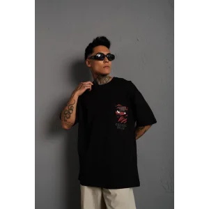 Erkek Sırt Baskılı A Kalite Oversize T-shirt - Siyah