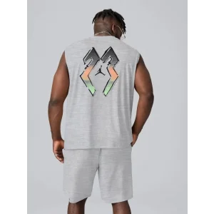 Erkek Sırt Baskılı Sıfır Kol İkili Şort Alt-Üst Takım - Gri