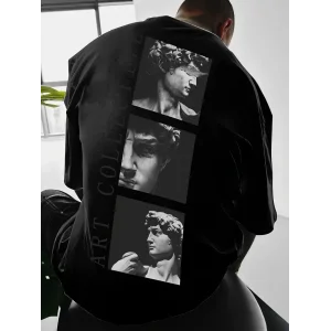 Erkek T-Shirt Sokak Stili Baskılı Kısa kol Tişört - Siyah