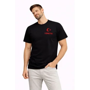 Erkek TÜRKİYE Ay Yıldız Baskılı Taraftar Forma T-Shirt - Siyah