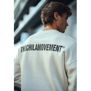 Erkek 3 iplik pamuklu Bisiklet Yaka Baskılı SweatShirt - Beyaz