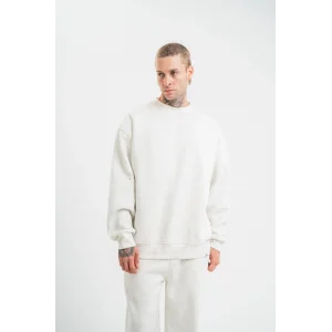 ERKEK 3 İplik Pamuklu Bisiklet Yaka Yıkamalı SweatShirt - Beyaz