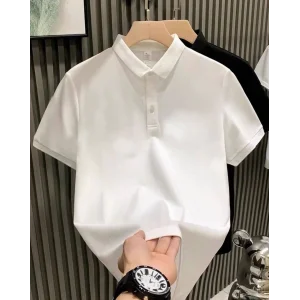 Erkek Yakası Düğmeli Yakalı Pike Düz T-Shirt - Beyaz