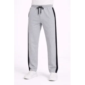 Erkek Yandan Şeritli Boru Paça Eşofman Altı 3 iplik Pamuklu Eşofman - Gri