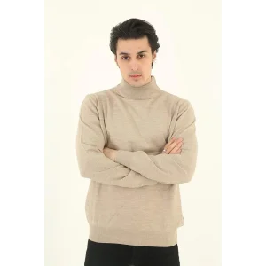 Erkek Yarım Balıkçı Yaka Triko Kazak - Bej