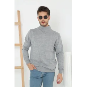 Erkek Yarım Boğaz Triko Kazak yumuşak dokulu Pamuklu ince Dokuma, uzun kollu Rahat Regular kalıp - Gri