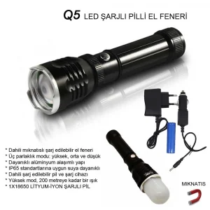 Flaşörlü Uzun Mesafeli Şarjlı Pilli Mıknatıslı El Feneri  Wt-282
