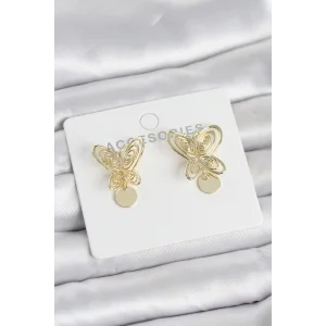 Füsun Küpesi Model Gold Renk Kelebek Model Pirinç Kadın Küpe