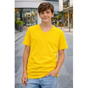 Genç Erkek Çocuk V Yaka Tişört Model - Sarı