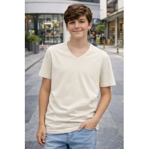 Genç Erkek Çocuk V Yaka Tişört Model - Taş