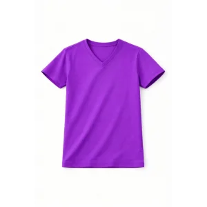 Genç Kız Çocuk V Yaka Tişört Yazlık Model Günlük Basic Body - Mor