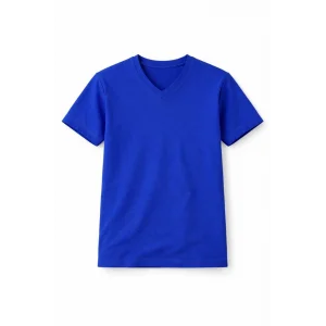 Genç Kız Çocuk V Yaka Tişört Yazlık Model Günlük Basic Body - Saks Mavisi