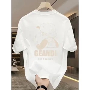 Geniş Kesim Pamuklu Tişört - GANDHI The Project Baskılı Beyaz Kesim Kısa Kollu - Beyaz