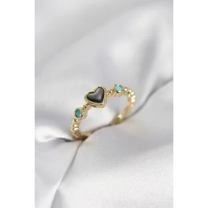 Gold Renk Hematit Taşlı Kadın Yüzük