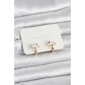 Gold Renk Kedi Model Mineli Çocuk Küpe
