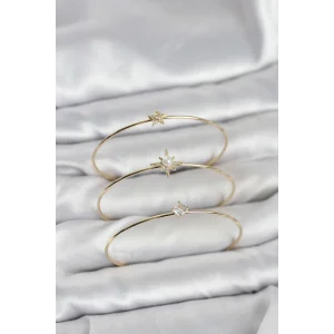 Gold Renk Kutup Yıldızı Model Zirkon Taşlı 3lü Kadın Bileklik Kombini