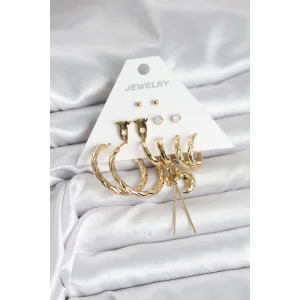 Gold Renk Pirinç 6lı Kadın Küpe Seti