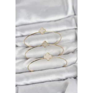 Gold Renk Yonca Model Zirkon Taşlı 3lü Kadın Bileklik Kombini