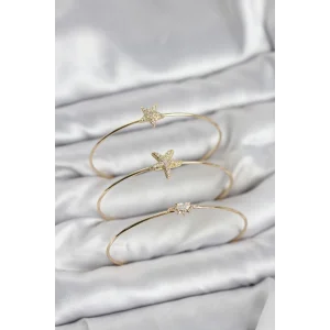 Gold Renk Zirkon Taşlı Deniz Yıldızı Model 3lü Kadın Bileklik Kombini