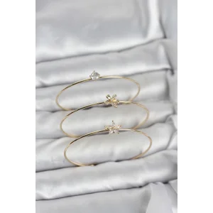 Gold Renk Zirkon Taşlı Pirinç 3lü Kadın Bileklik Kombini