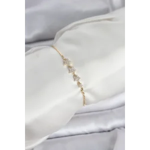 Gold Renk Zirkon Taşlı Yıldız Model Asansörlü Kadın Bileklik